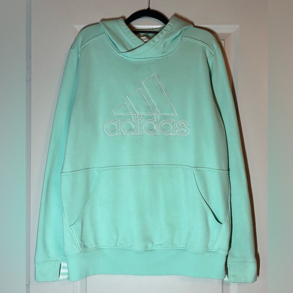 Adidas Mint Green Fleece Graphic Pullover Hoodie Size XL - Picture 2 of 5